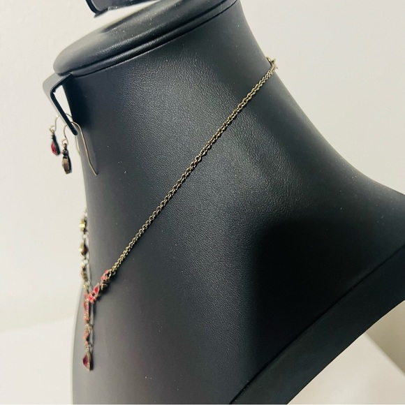 Vintage Avon Golden Red Y Gold Tone & Red Colors Necklace & Earrings Set - Picture 5 of 7